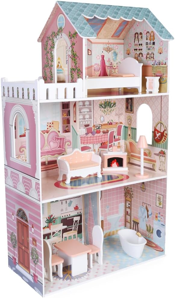 Bandits & Angels Puppenhaus aus Holz, rosa/Blaue Angels City House ab 3 Jahren, 106 cm hoch – inklus
