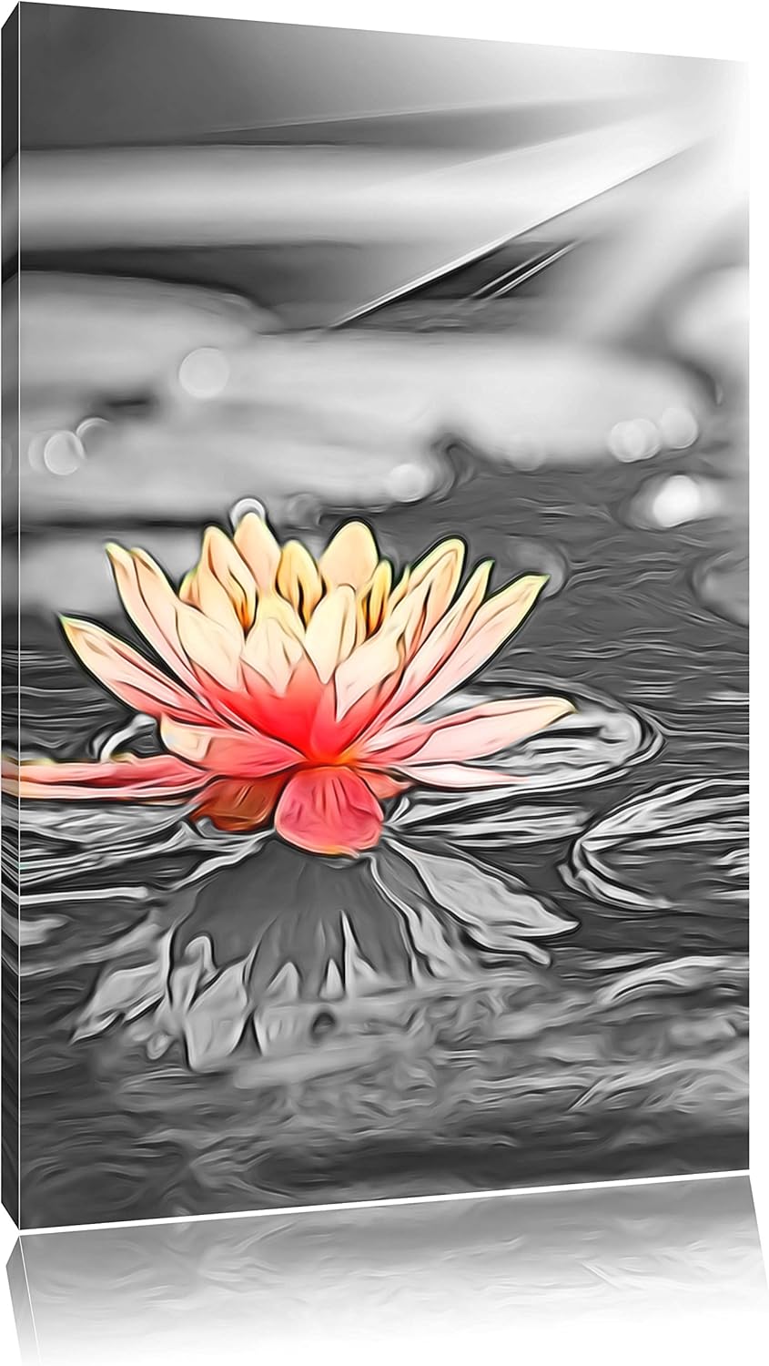 Romantische weisse Seerose, Bild auf Leinwand, XXL riesige Bilder fertig gerahmt mit Keilrahmen, Kun