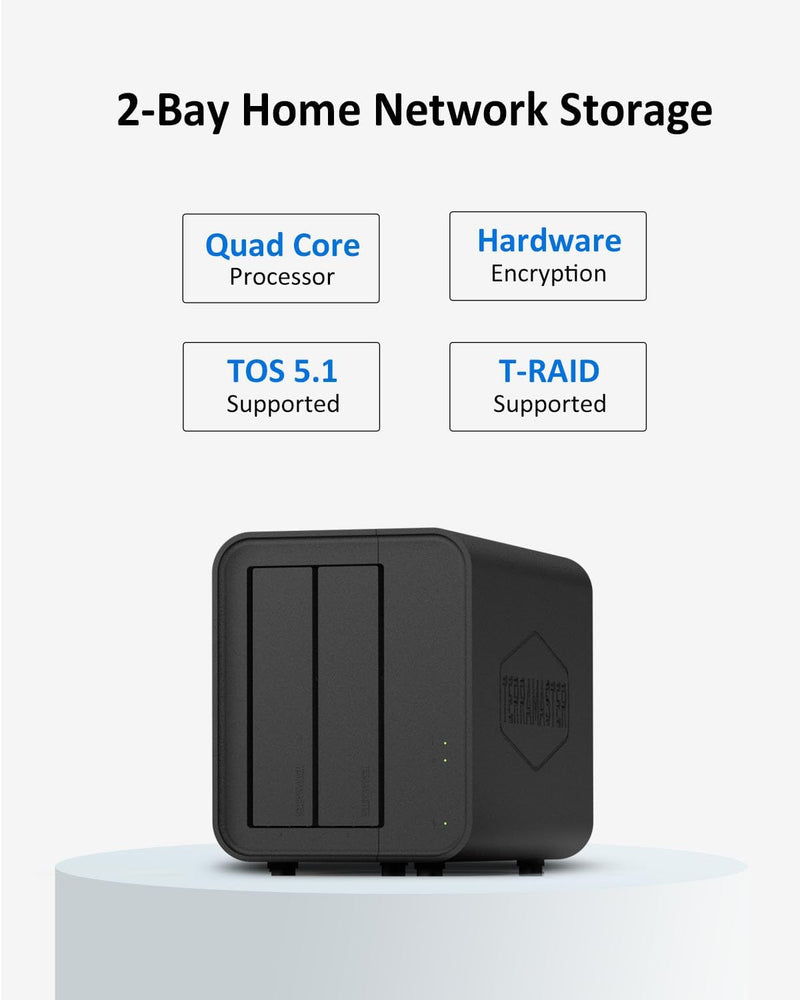 TERRAMASTER F2-212 2Bay NAS - Quad Core CPU DDR4 RAM Personal Private Cloud Home Network Attached St