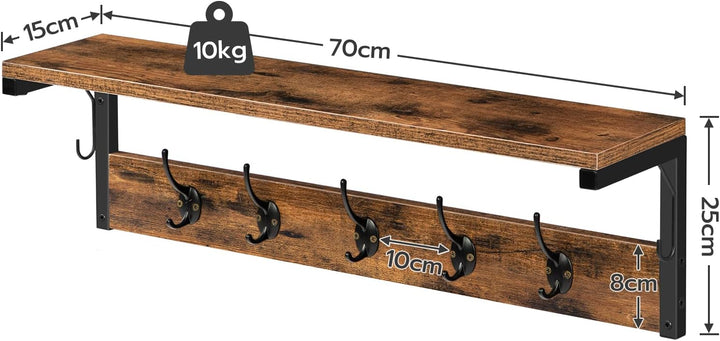 HOOBRO Wandgarderobe, Wandregal mit 7 Haken und Ablage, Hängeregal mit Garderobenleisten, Wandmontag