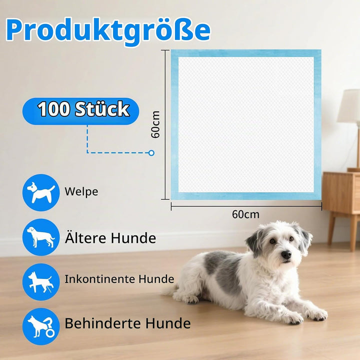 100 Stück Trainingspads für Hunde, 60X60 cm PIPI Matten für Welpen, Unterlagen Baby mit 6 Schichten