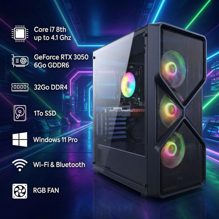 STGsivir- Gaming PC-RX 550 4G GDDR5, Core i5 3.3-3.7GHz-16G RAM, 512G SSD, 600 M WLAN, BT 5.0, RGB L