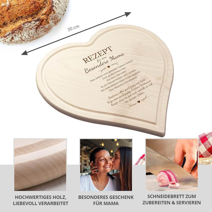 Herz Schneidebrett mit Gravur für Mama, Holz Frühstücksbrett, Muttertagsgeschenk, Schneidebretter, F