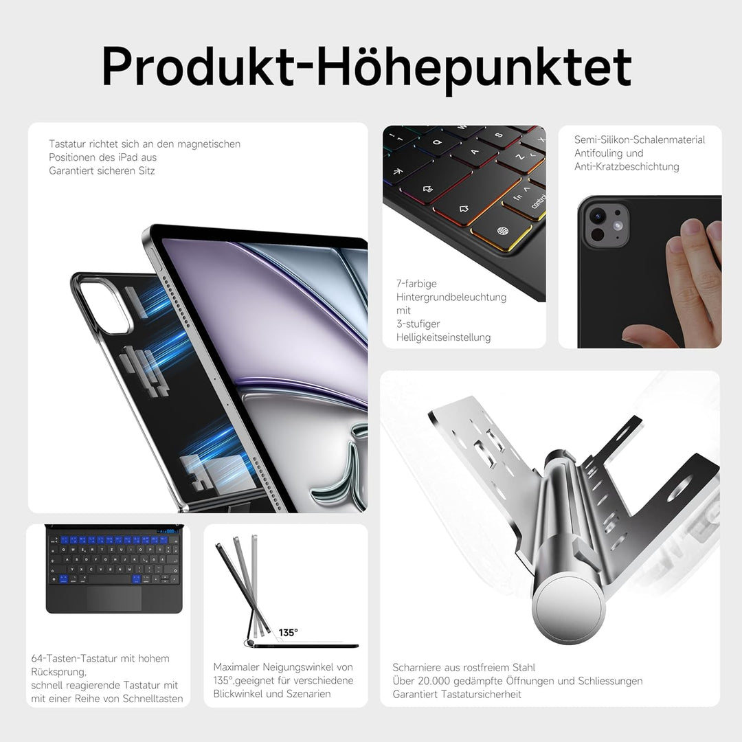 Tastatur Hülle für iPad Air 11 Zoll (M3 2025/M2 2024), Air 5./4. Gen., iPad Pro 11 Zoll 4./3./2./1.