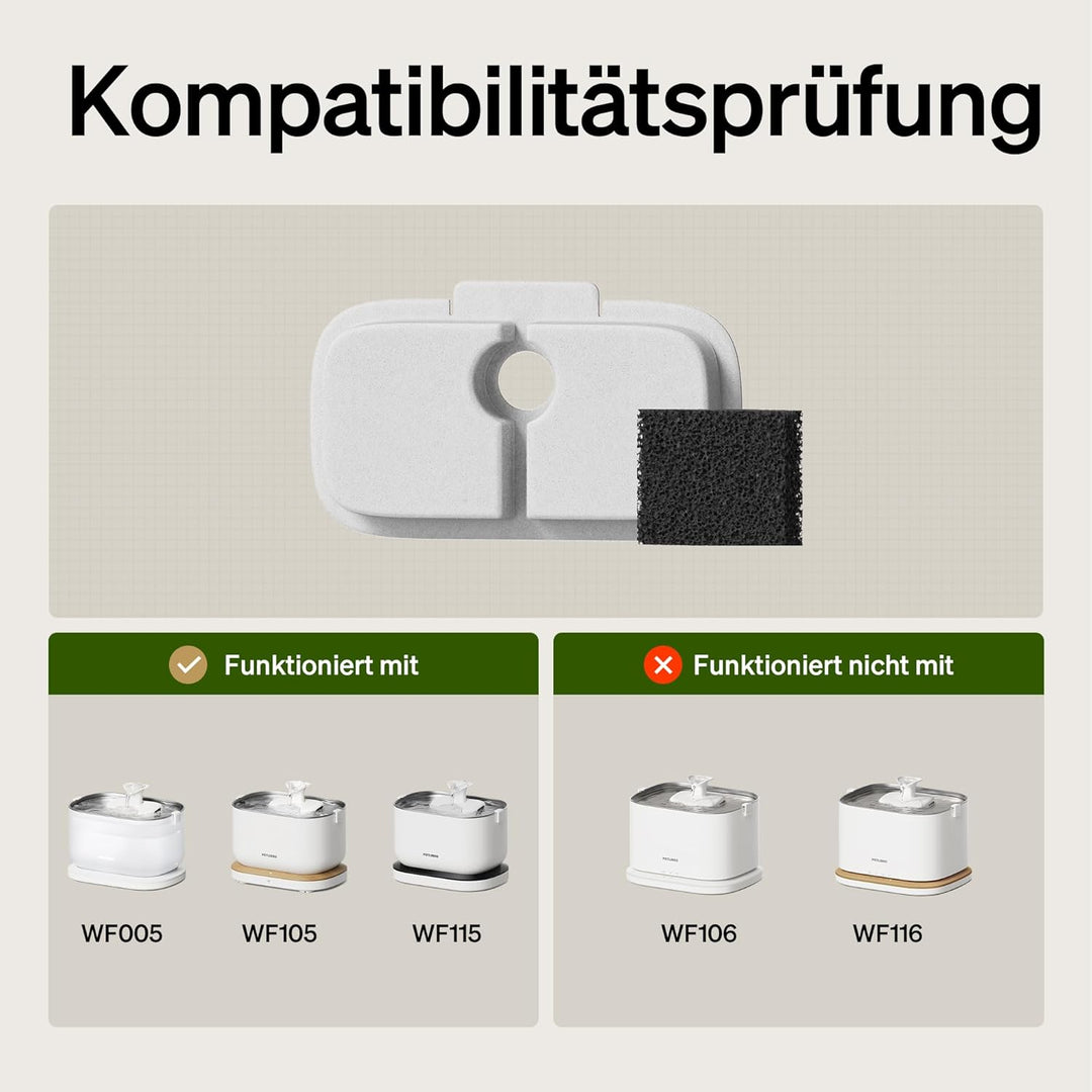 PETLIBRO Ersatzfilter für Dockstream Katzenbrunnen mit kabelloser Pumpe 2,5 l/84 oz Trinkbrunnen für