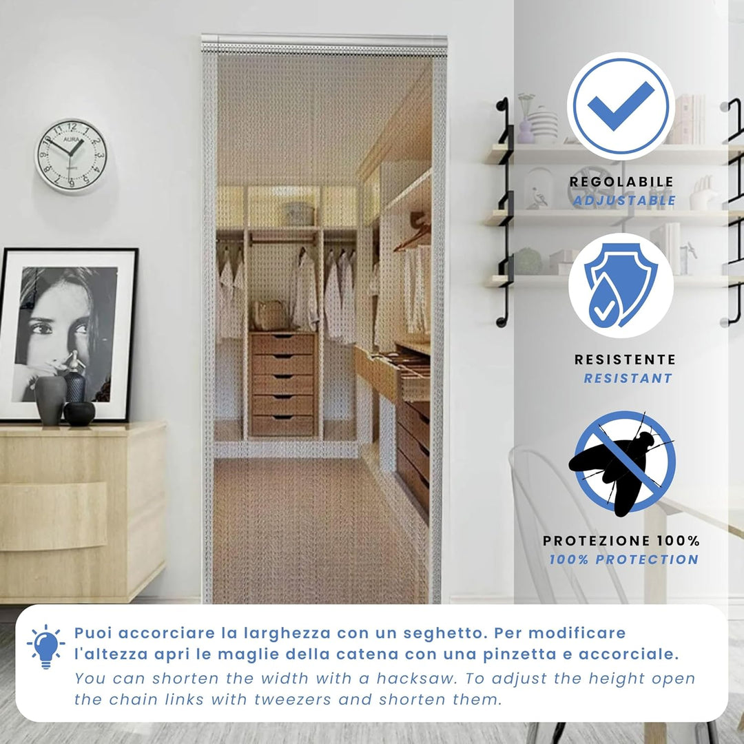 TENDAGGIMANIA - FLIEGENVORHANG für Türen und Fenster, Modell: Kette aus Aluminium - Farbe: Gold - Ma