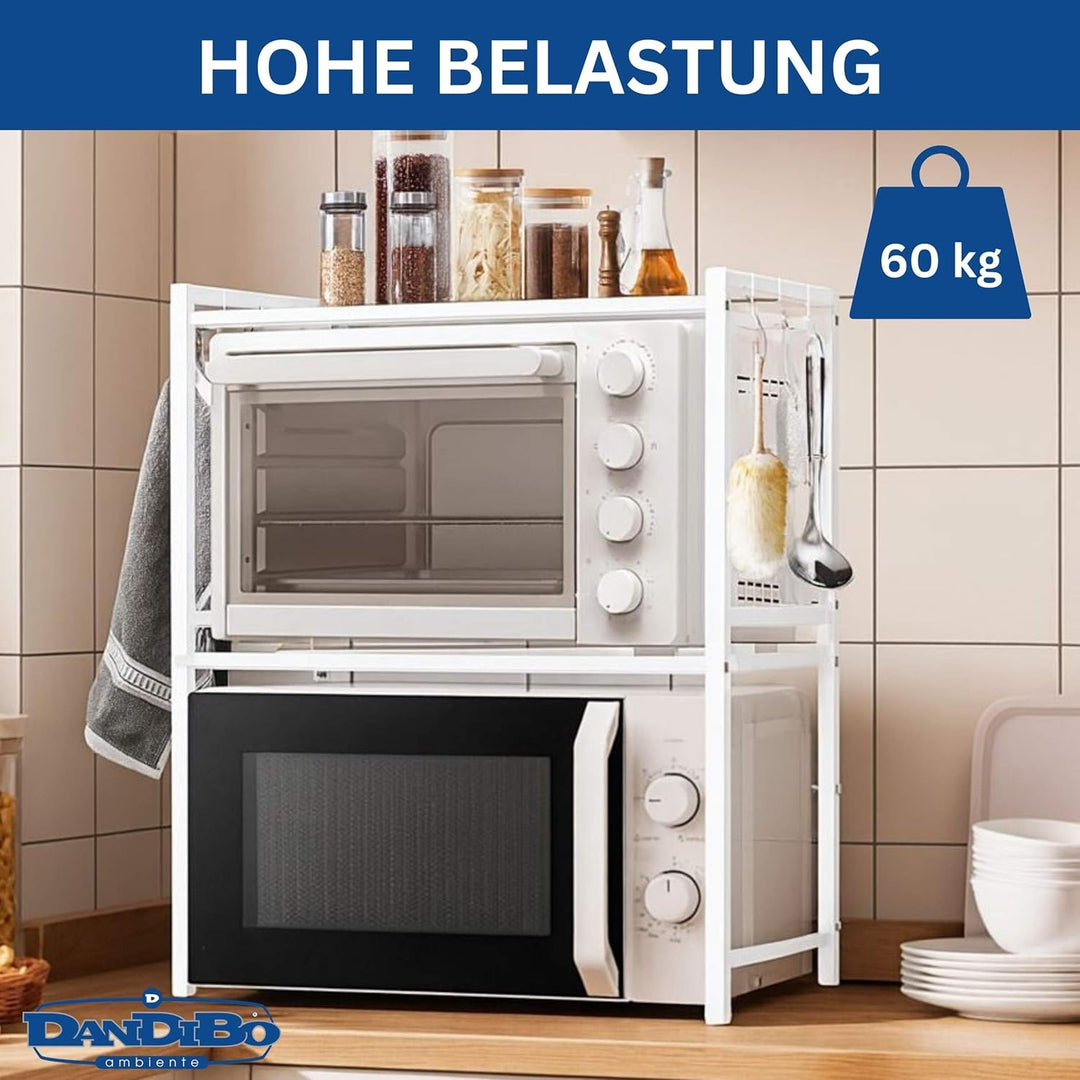 DanDiBo Verstellbares Mikrowellenregal Weiss 3 Stufig 40-64 cm Mikrowellen Regal 96684 Stehend Mikro
