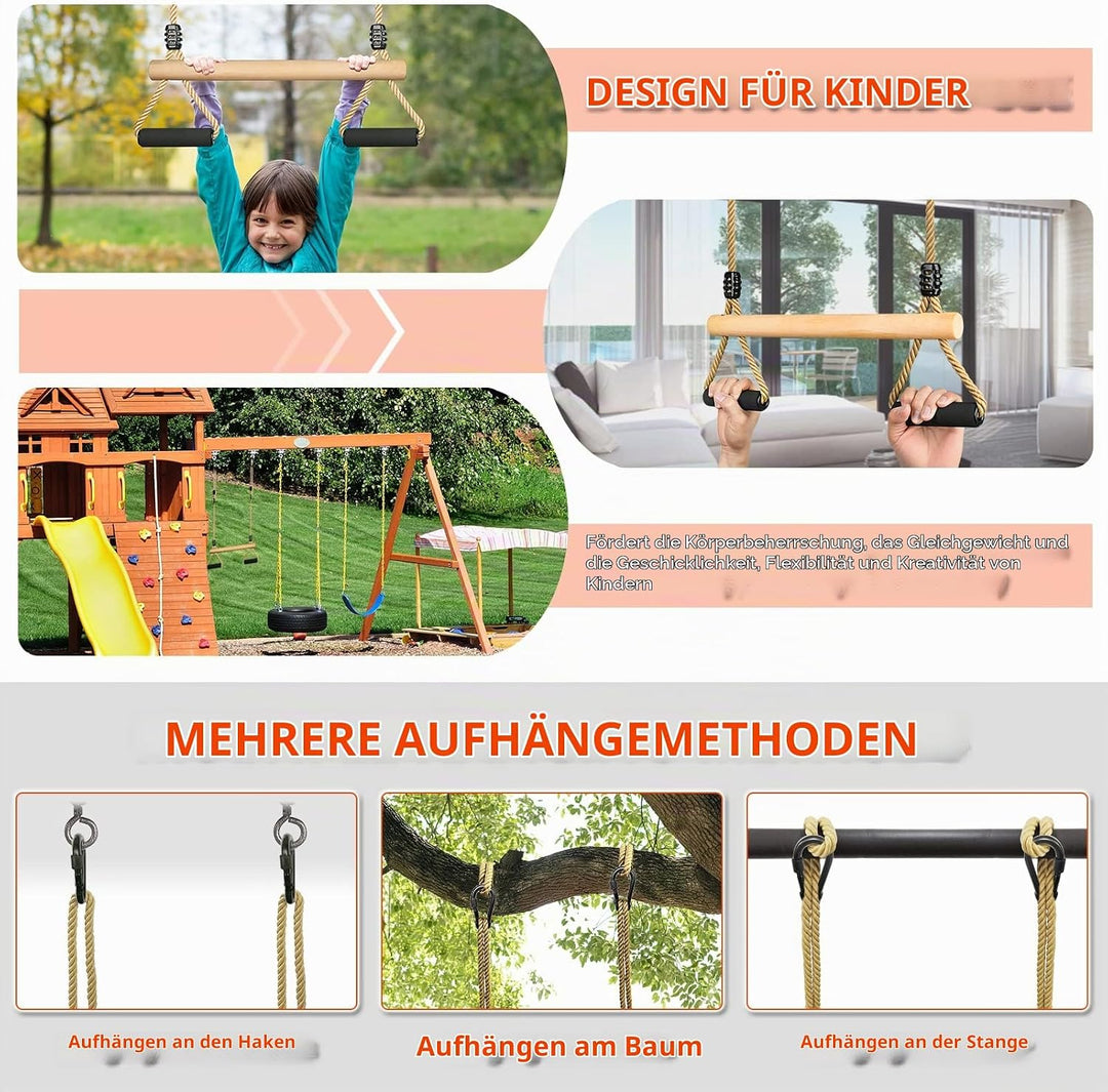 Trapez Schaukel, Kinderholz Multifunktions Einstellbar Schaukel mit Weicher Schwamm Griff Indoor Out