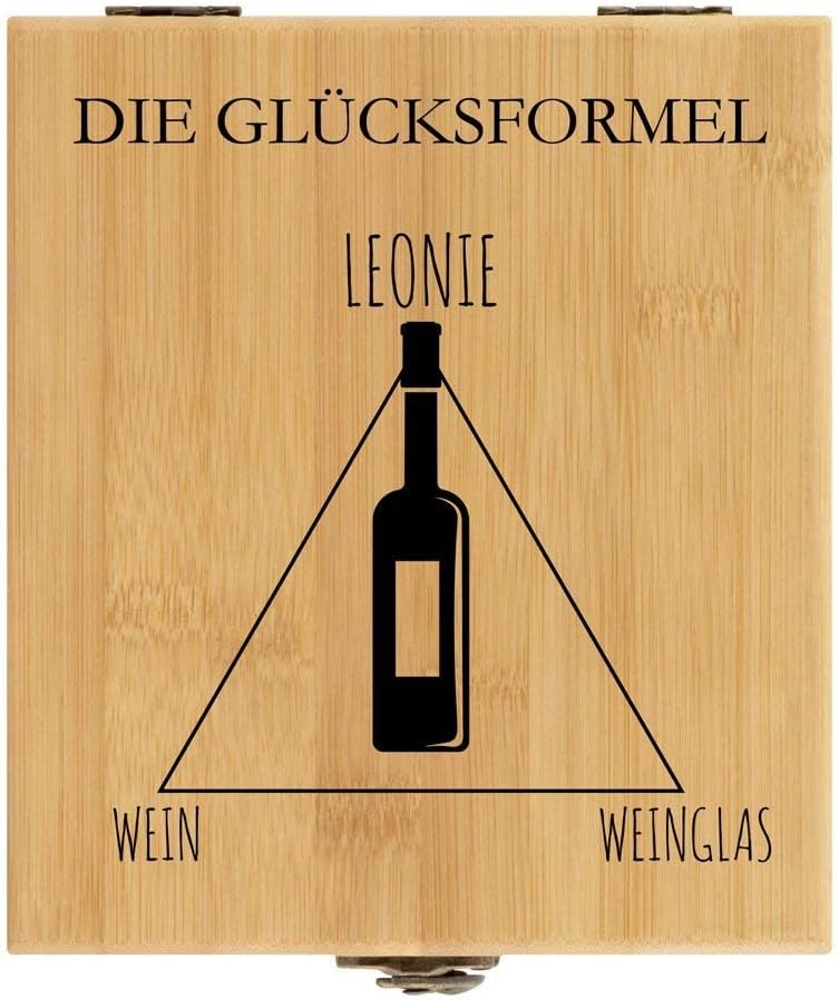 Maverton Weinöffner-Set personalisiert Weinset Sommelier Set - Geschenkbox Holzbox + 4er Weinzubehör
