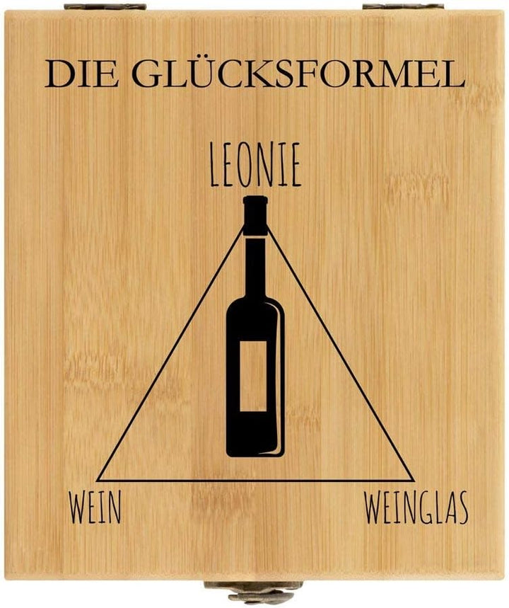 Maverton Weinöffner-Set personalisiert Weinset Sommelier Set - Geschenkbox Holzbox + 4er Weinzubehör