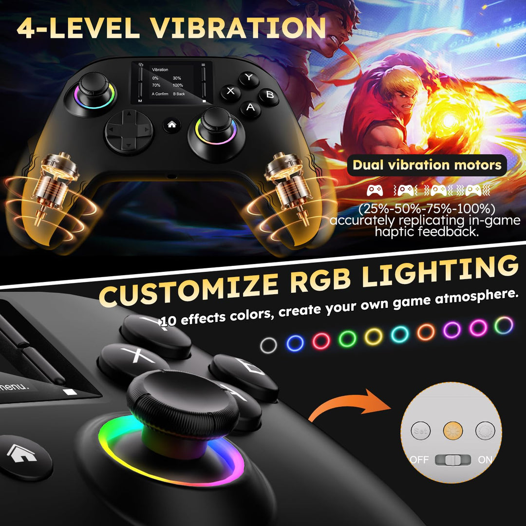 Interactive Screen Wireless Gaming Controller, Compatible with PC/PS4/Switch/Android/iOS, 4 Programm