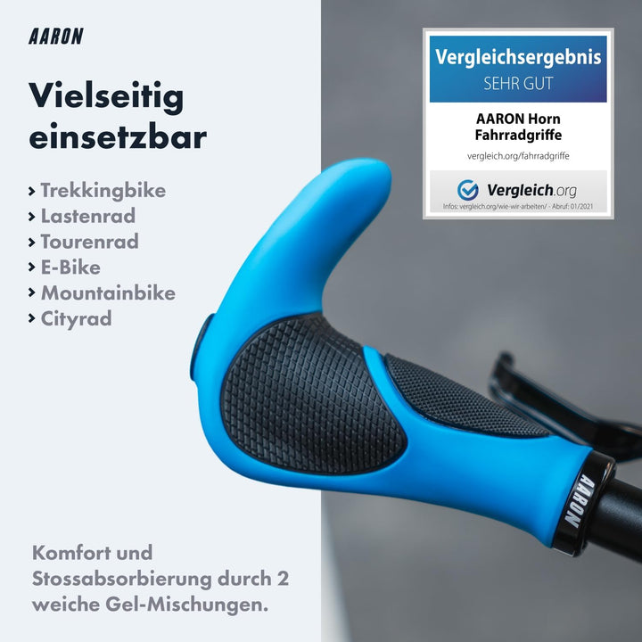 AARON Horn Lenker Griffe mit Gel Dämpfung, ergonomische Lenkerhörner aus rutschfestem Gummi, Fahrrad