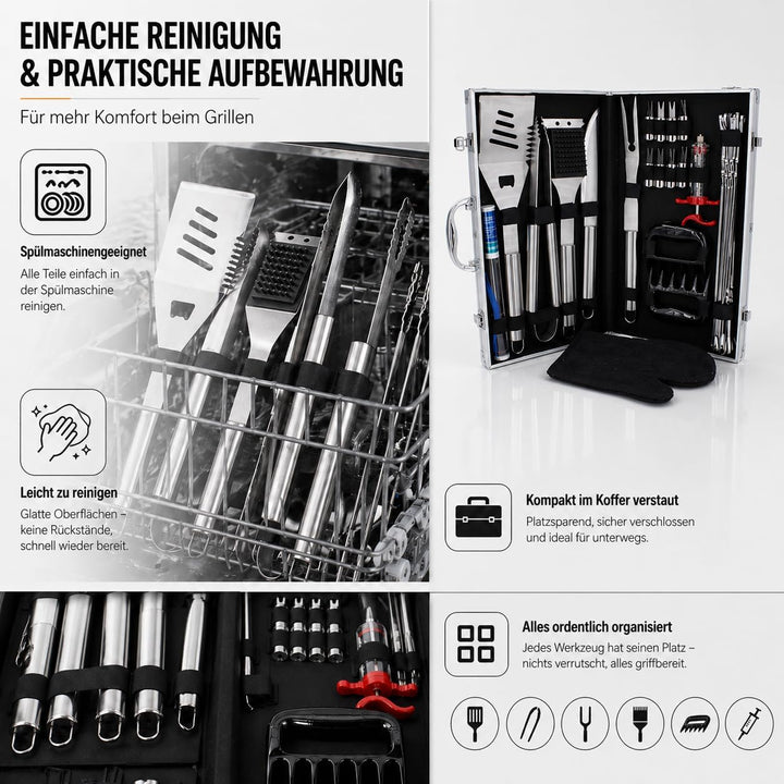 Kyto BBQ Zubehörsatz 39-teilig mit Koffer Grill Set Grillbesteck für Garten Camping Geschenke für Mä