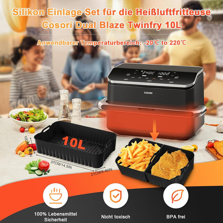 Heissluftfritteuse Zubehör für Cosori Dual Blaze Twinfry XXL 10L, Airfryer Silikonform Zubehör (1x10