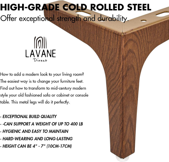 La Vane 4er Set Metall Möbelfüsse (17cm Höhe) Walnuss - Diamant-Dreieck Design für Schrank, Sofa, Co