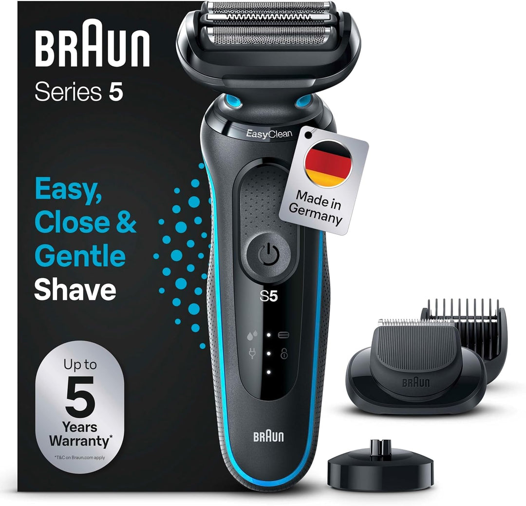 Braun Series 5 Elektrorasierer mit EasyClick Barttrimmer Aufsatz, Rasierer Herren Elektrisch Ladesta