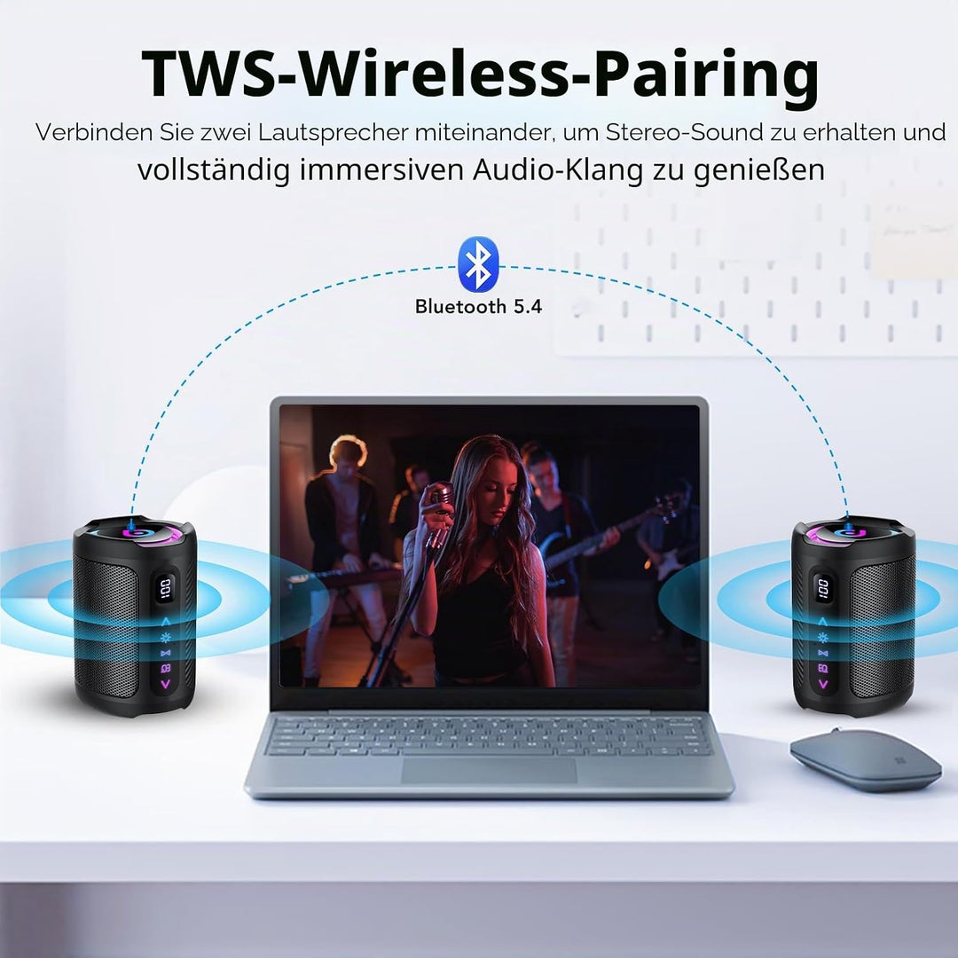 Bluetooth Lautsprecher mit Licht, 2026 Musikbox Tragbarer Box, Bluetooth 5.4, 15 St, Verbesserter Ba