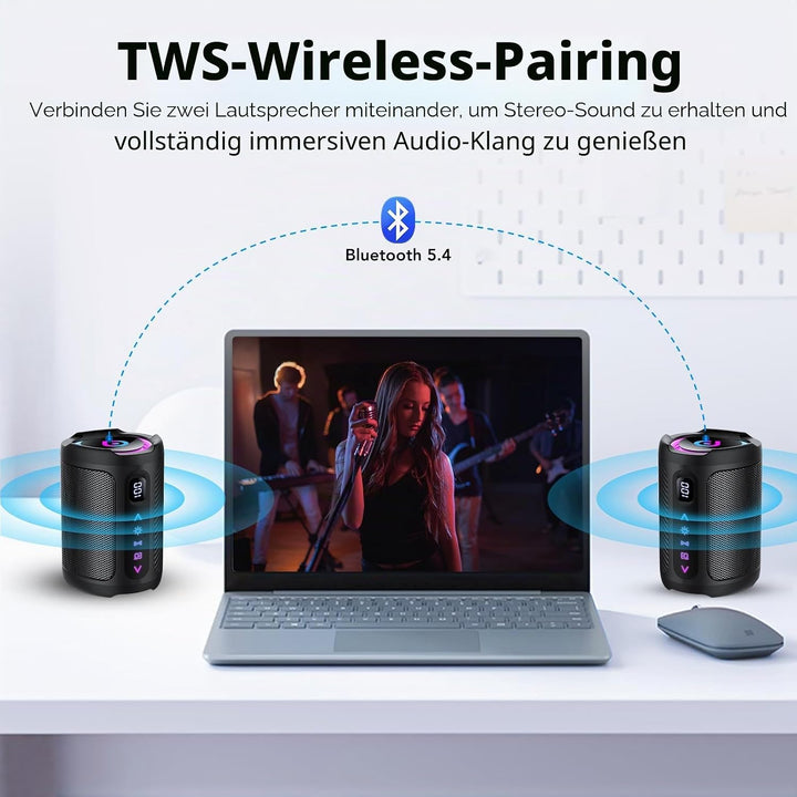 Bluetooth Lautsprecher mit Licht, 2026 Musikbox Tragbarer Box, Bluetooth 5.4, 15 St, Verbesserter Ba