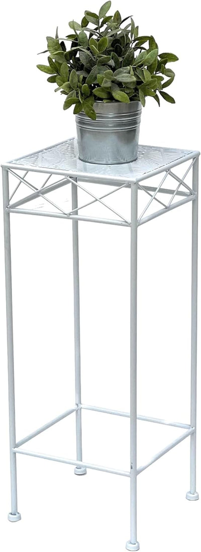 DanDiBo Blumenhocker Weiss Metall Eckig 70-50 cm Blumenständer 96314 Beistelltisch Blumensäule Moder