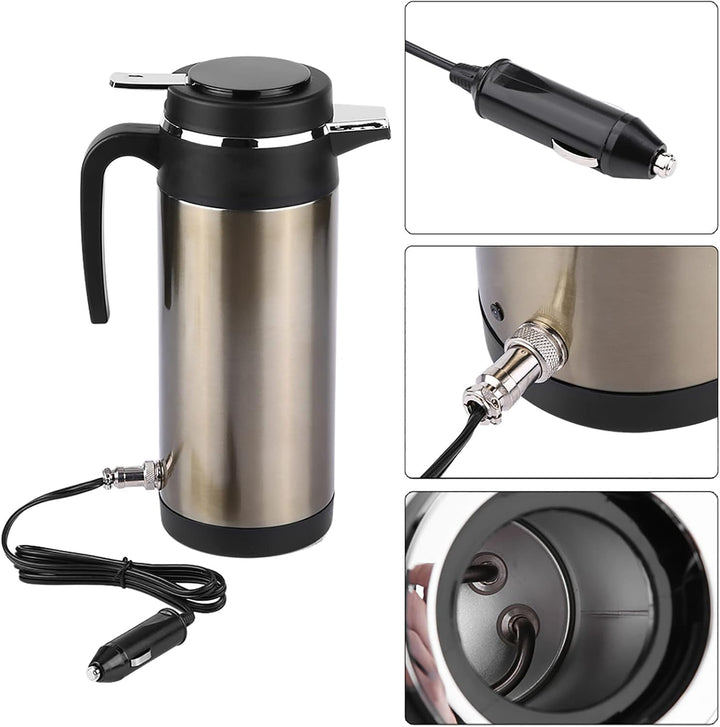 Elektrischer Wasserkocher 1000ml 12V/24V Lebensmittelechter 304 Edelstahl Vakuumisolierter Doppelwan