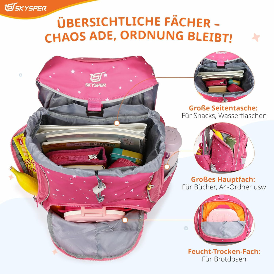 SKYSPER Schulranzen Set 5-teilig für Jungen Mädchen 1. Klasse Grundschule Schulrucksack Sporttasche