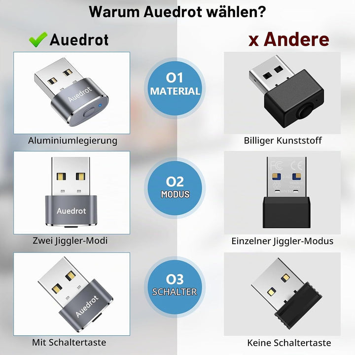 AUEDROT Mouse Jiggler Nicht Nachweisbar USB Mouse Mover mit Schaltertaste, Metall Maus Beweger Autom