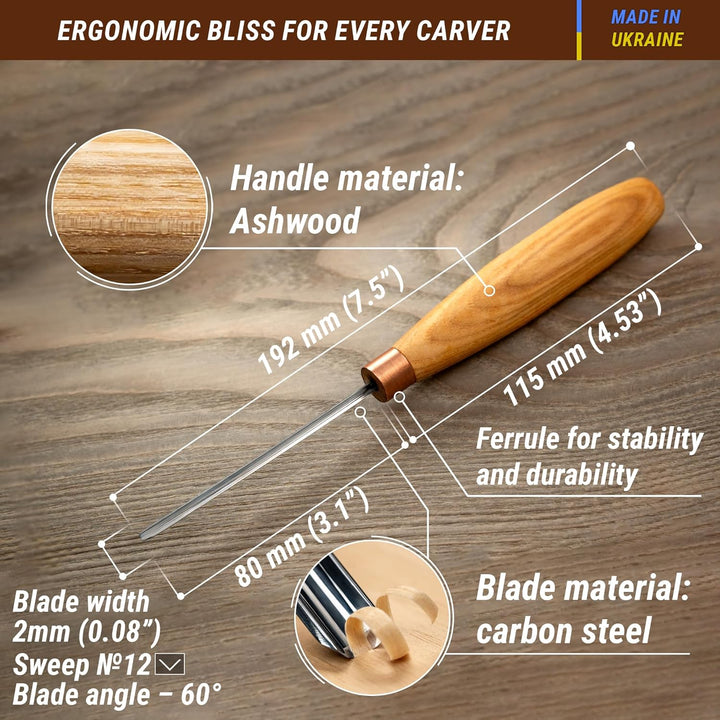 BeaverCraft Holzschnitzerei V Hohleisen K12/02 - Handmeissel für die Holzbearbeitung - Kompaktes Hol