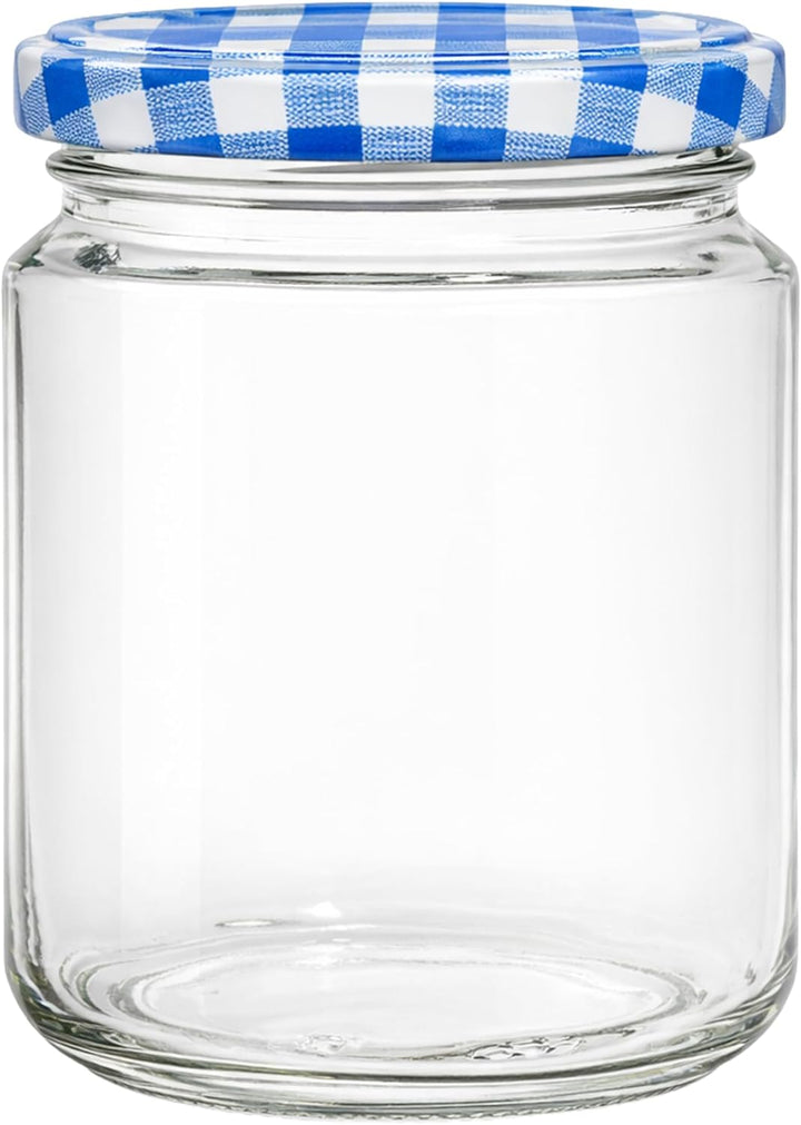 Vitrea 100x Marmeladengläser 275 ml - mit Deckel Blau Kariert TO 66 - Einmachgläser zum befüllen mit