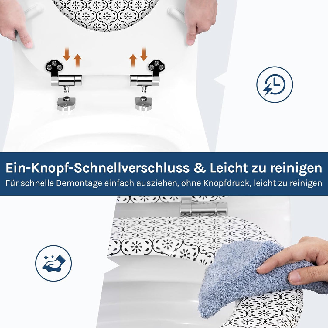 WOLTU Toilettendeckel mit Absenkautomatik Holz, Toilettensitz Klodeckel Klobrille WC Sitz O-Form mit