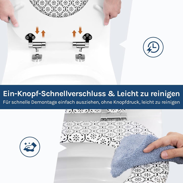 WOLTU Toilettendeckel mit Absenkautomatik Holz, Toilettensitz Klodeckel Klobrille WC Sitz O-Form mit