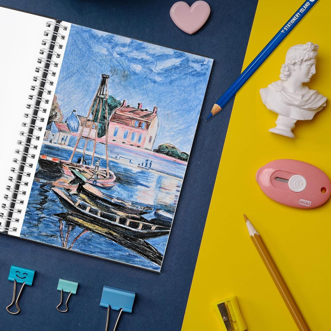 STATIONERY ISLAND A3 Skizzenbuch, 200 g/m² Dickes Papier, Spiralgebundener Zeichenbuch A3 Hardcover,