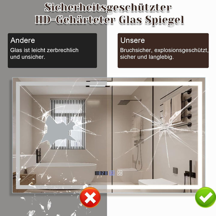 Badspiegel Mit Beleuchtung - LED Bad Spiegel Badezimmer Wandspiegel Mit Licht, IP44 60x100 cm Badezi