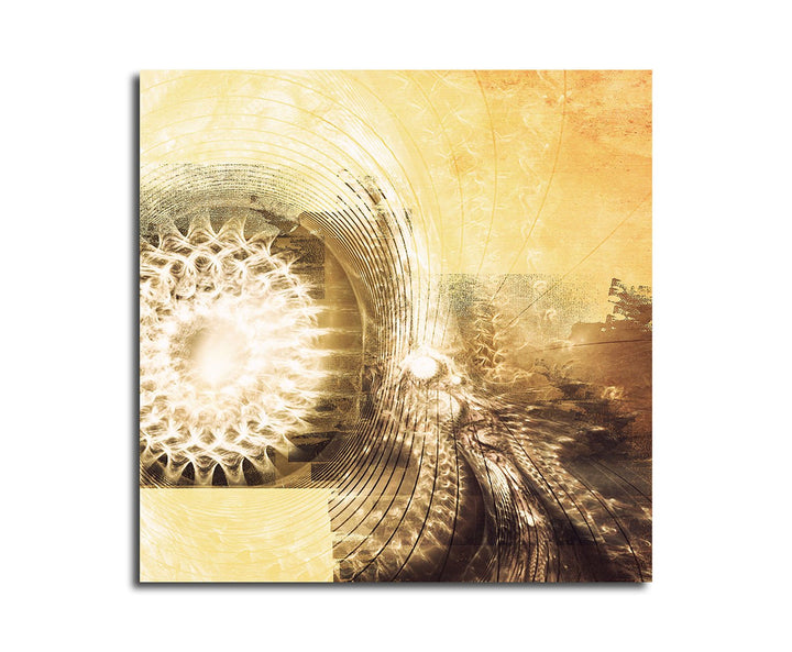 Paul Sinus Art Wandbild braun weiss gelb Abstrakt352_60x60cm Bild auf Leinwand Stern Kugel Virus Abs