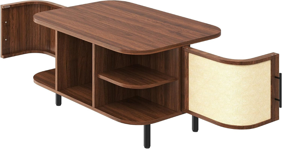 Ovaler Couchtisch mit Stauraum, Modern Coffee Table mit Geflochtene Oberfläche, Klein Kaffeetisch mi