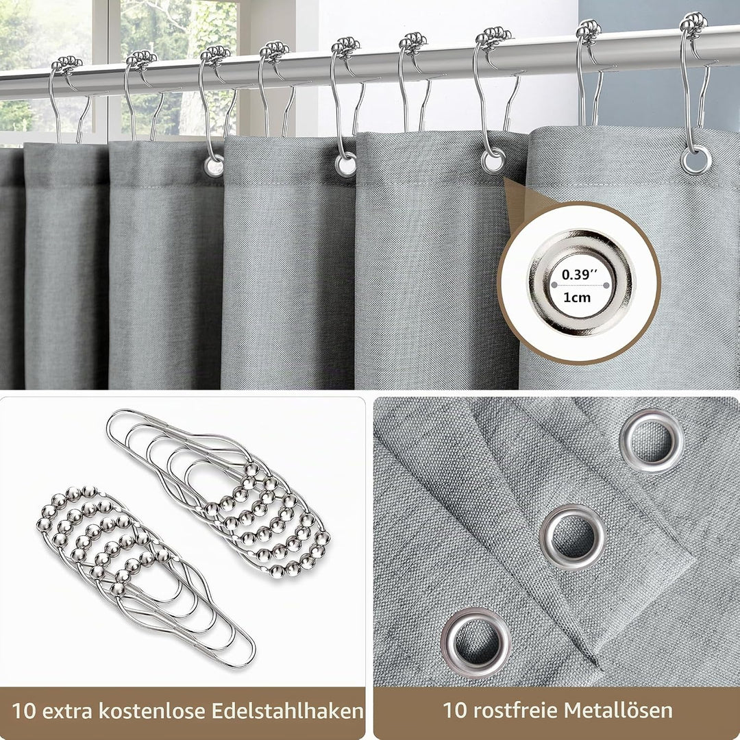 VANZAVANZU Duschvorhang Leinen mit Metall Duschvorhangringe Stoff Textil Badewannenvorhang Anti Schi