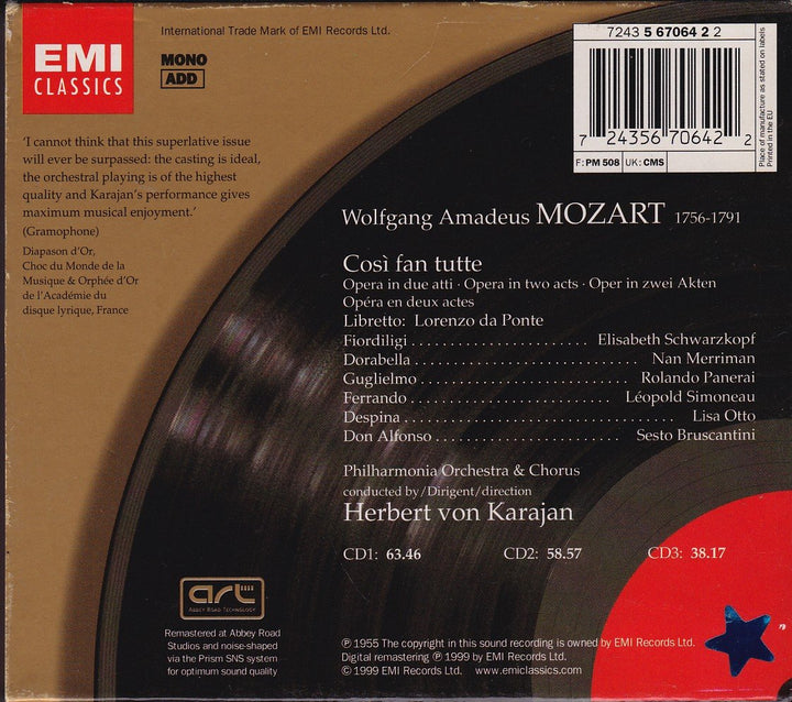Mozart: Cosi Fan Tutte (Gesamtaufnahme), Audio-CD
