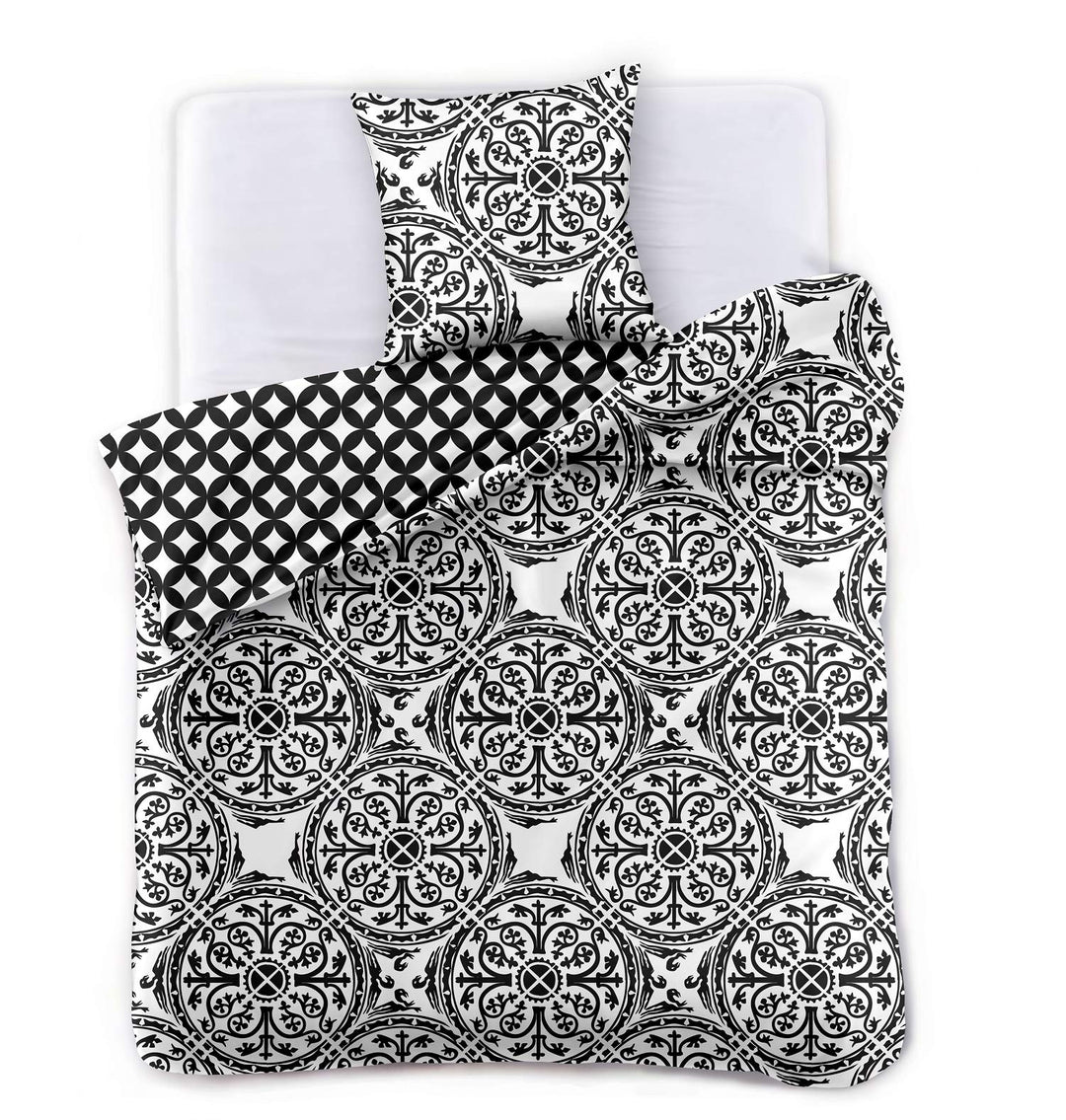 DecoKing Bettwäsche 4tlg 2 x Bettbezug 155x220 cm mit 2 Kissenbezügen 80x80 schwarz weiss geometrisc