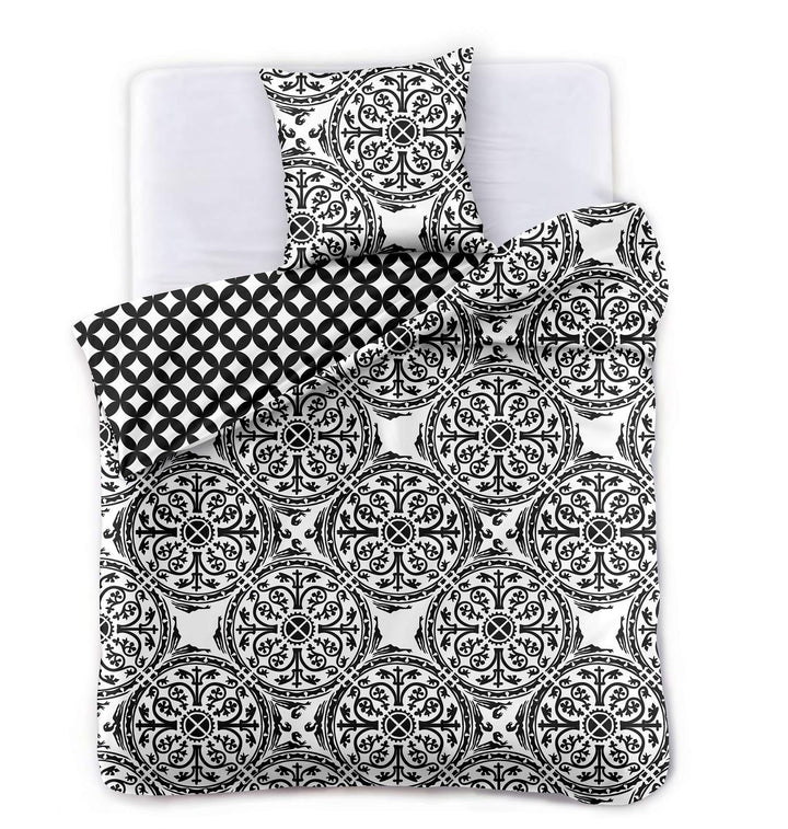 DecoKing Bettwäsche 4tlg 2 x Bettbezug 155x220 cm mit 2 Kissenbezügen 80x80 schwarz weiss geometrisc