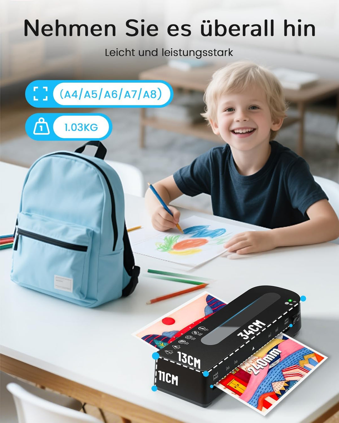 Laminiergerät, A4 Laminiergerät mit 10 Laminierfolien Laminiermaschine, Laminiergerät für Heiss- und