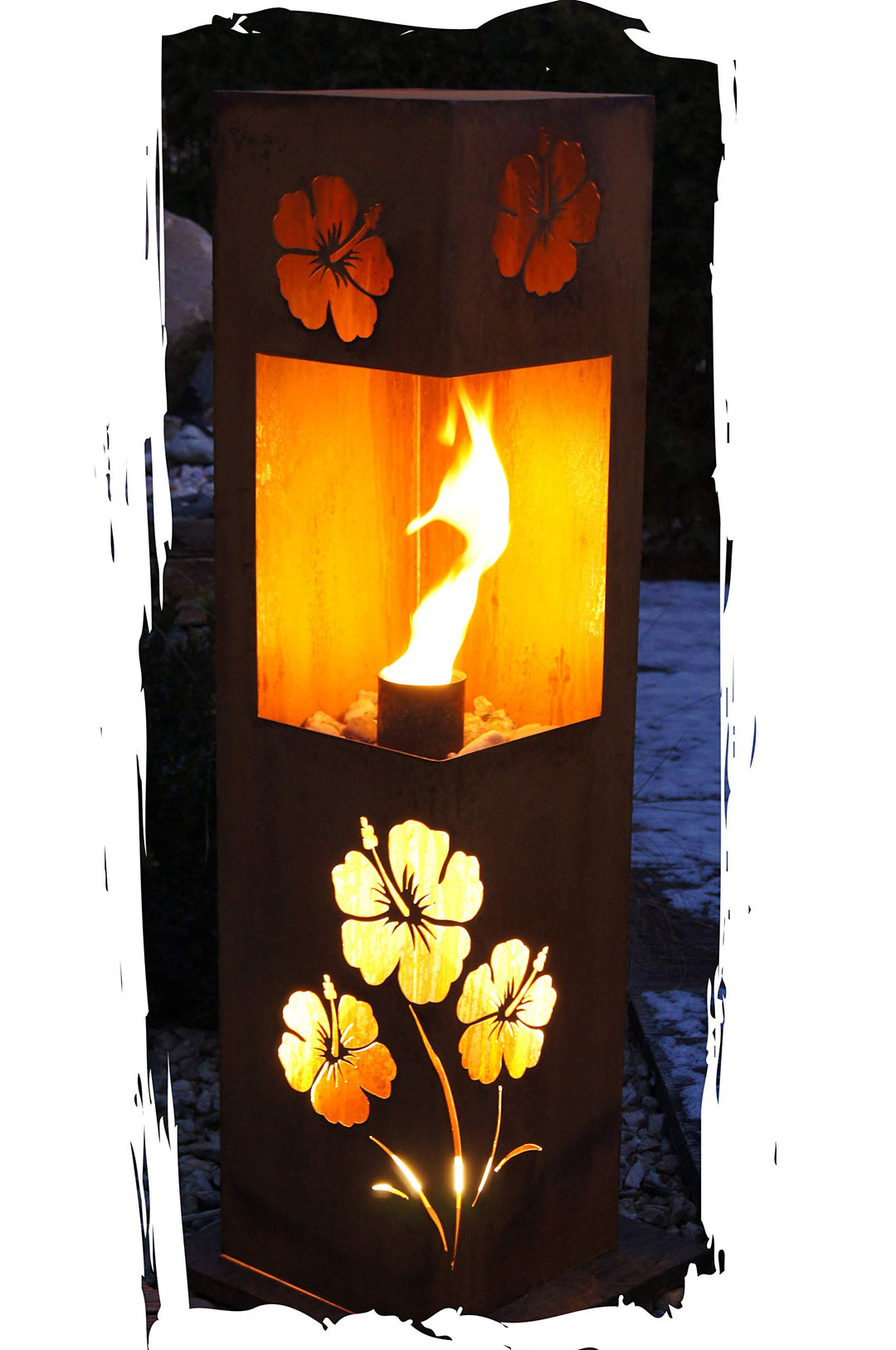 Feuersäule Hibiskus Edelrost Rost Metall Gartendeko Garten Stele Fackel Feuer Säule