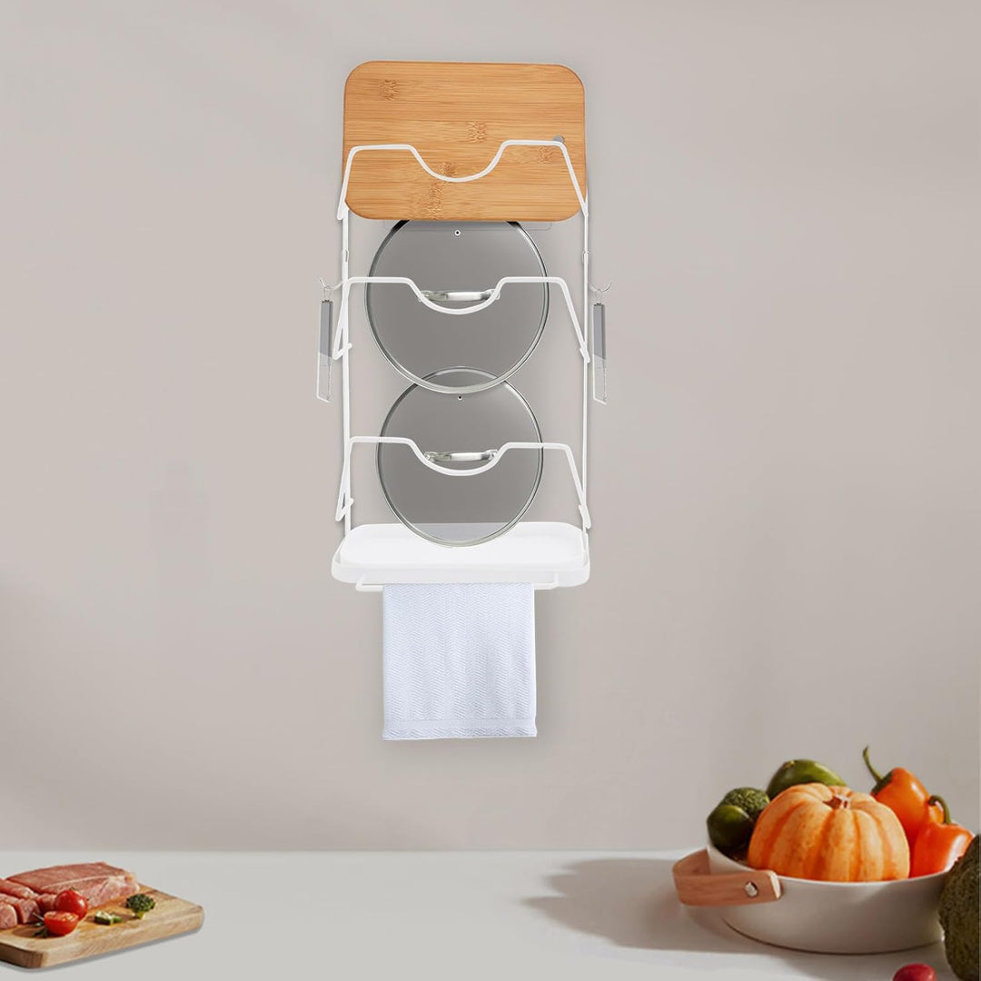 Topfdeckelhalter Wand, Hängender Deckelhalter mit 5 Fächern und 2 Haken, Selbstklebend Halterung top
