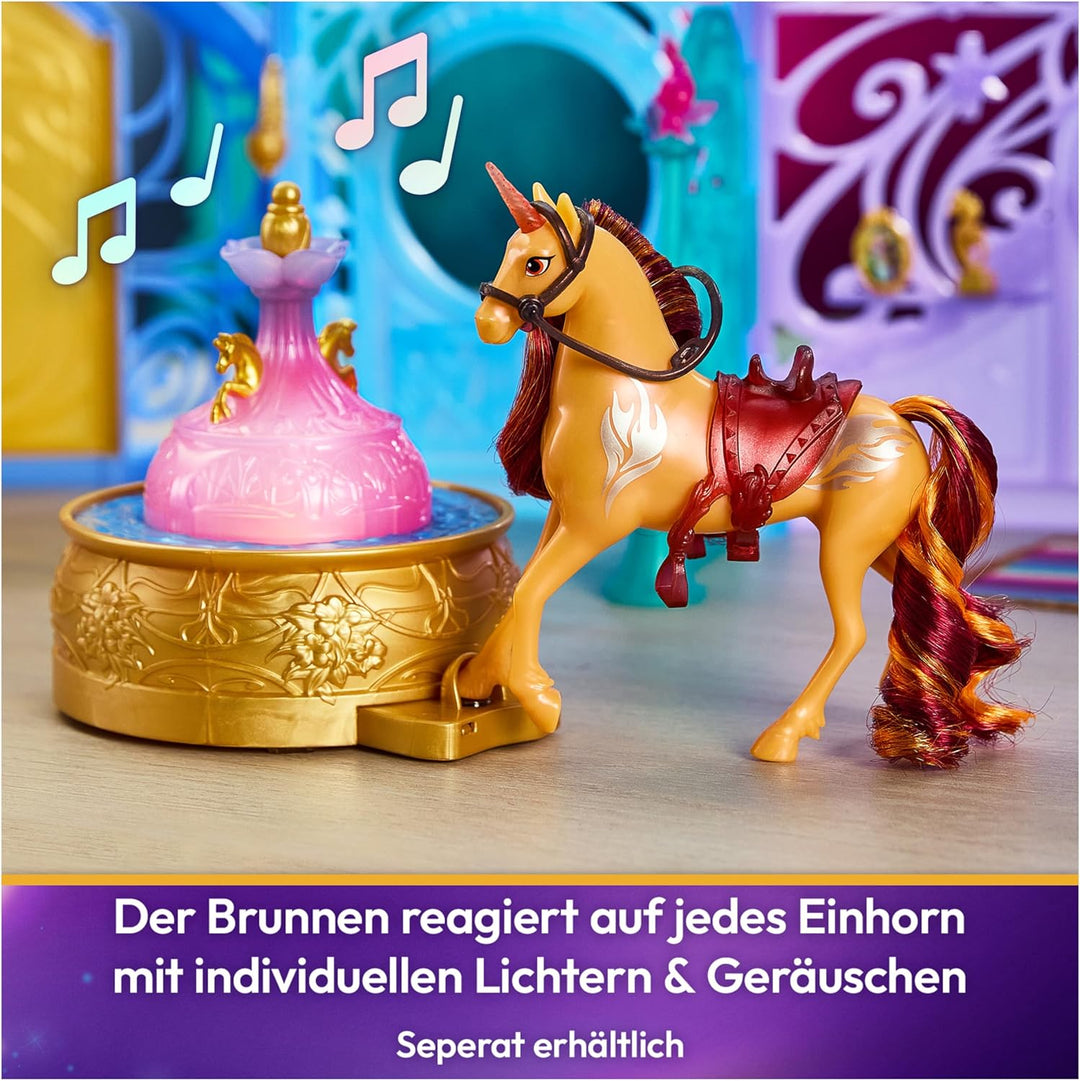 Unicorn Academy – Stall 90 cm, Original Spielset zur Netflix Serie, inklusive Einhorn, Lichtwechsel-