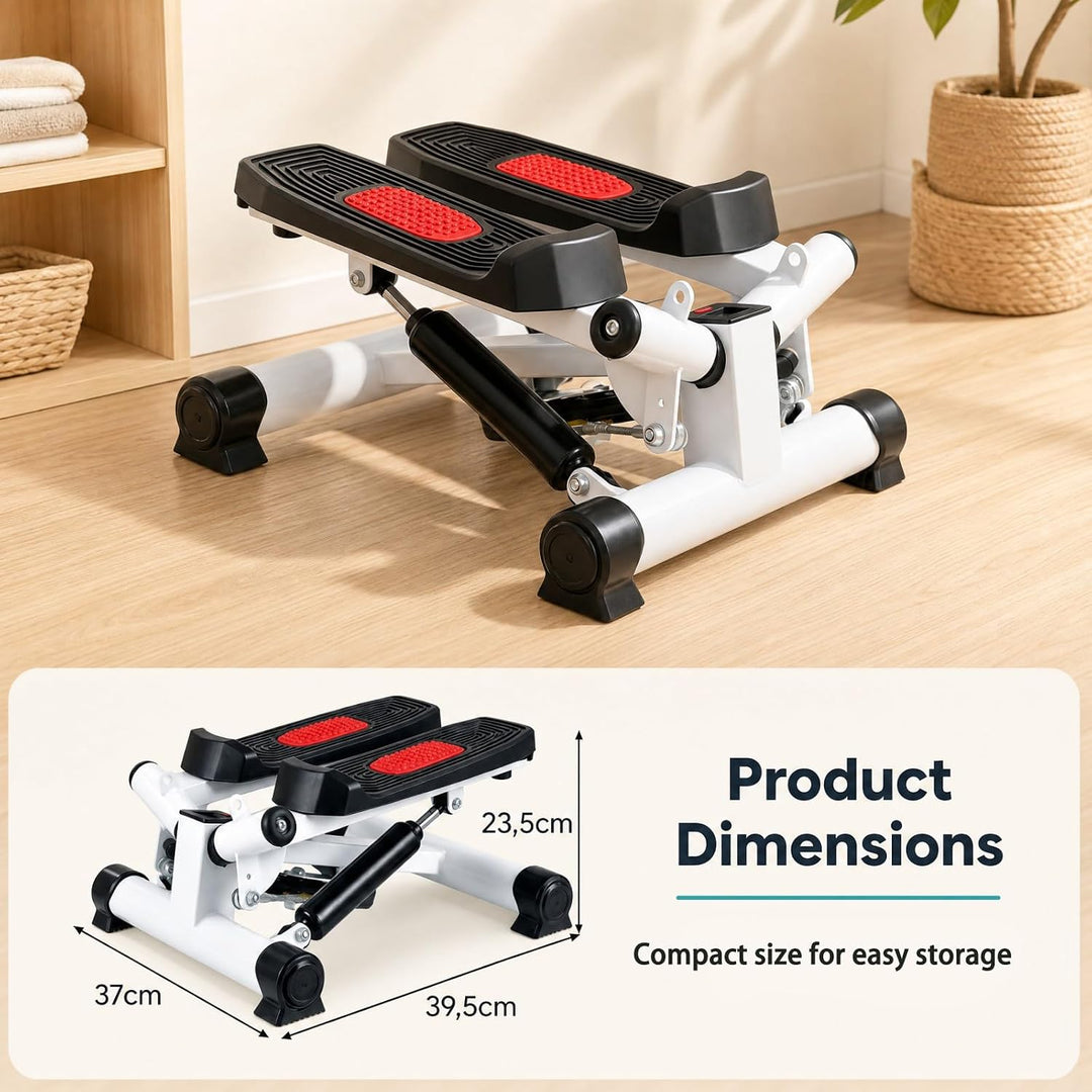 GYMAX Mini-Stepper mit Power Ropes, Stepper für Zuhause Weiss+Rot, Weiss+Rot