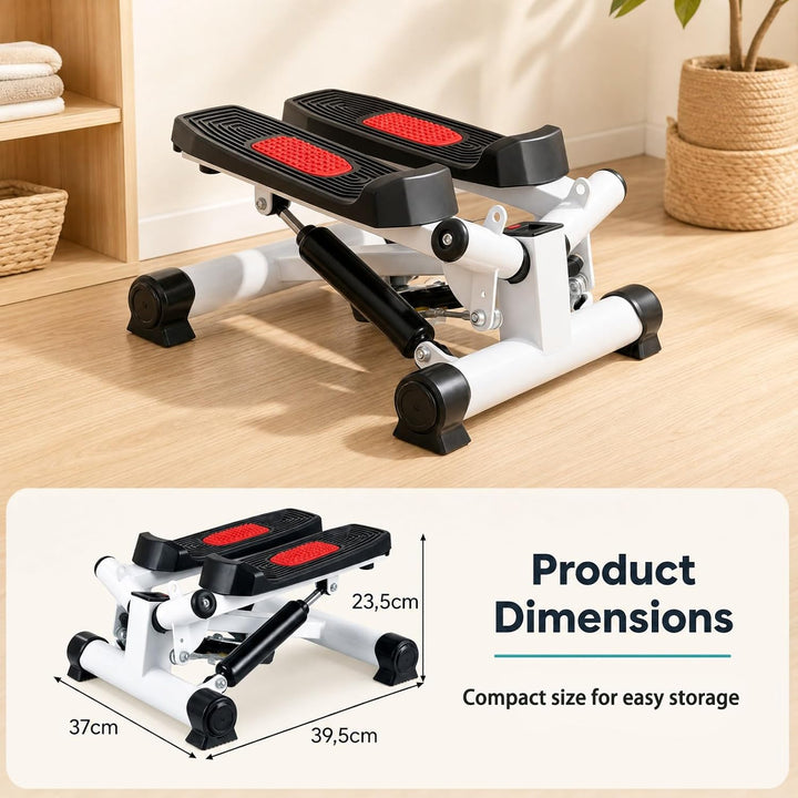 GYMAX Mini-Stepper mit Power Ropes, Stepper für Zuhause Weiss+Rot, Weiss+Rot