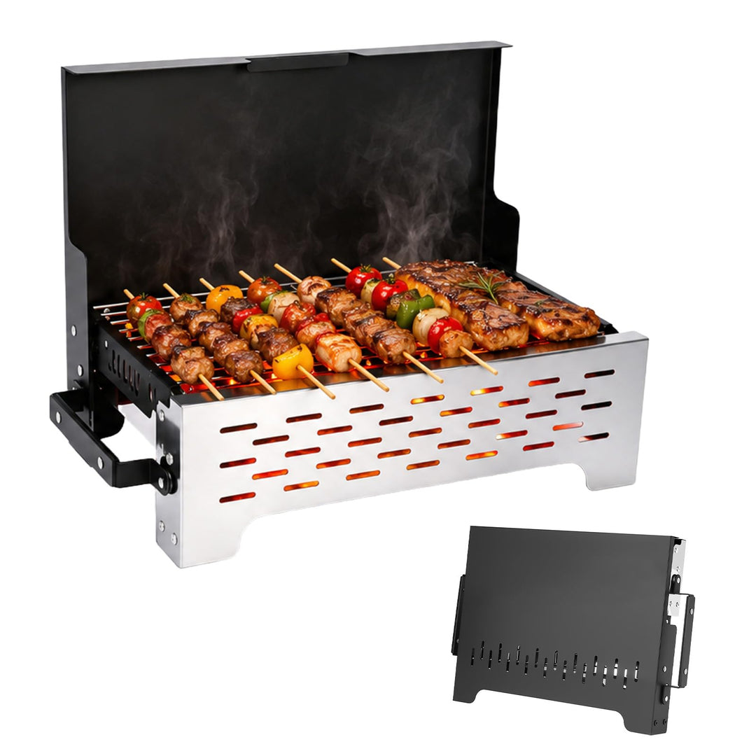 GFTIME Klappgrill Camping Grill Holzkohlegrill Tischgrill für Outdoor BBQ, Edelstahl Tragbar Faltbar