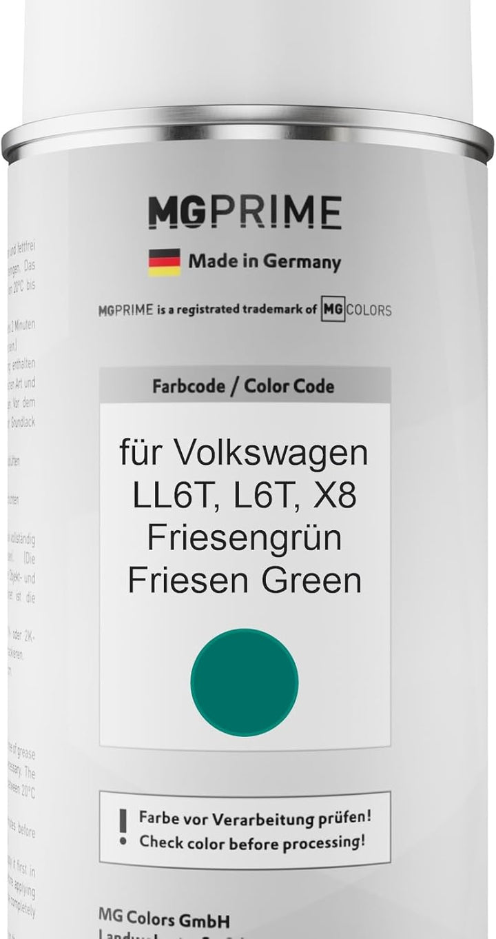MG PRIME Autolack Sprühdosen Set für Volkswagen VW LL6T / L6T / X8 Friesengrün/Friesen Green Basisla