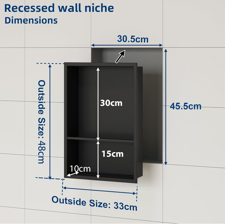 Neodrain Wandnische Dusche Edelstahl Duschnische Doppelnische Lagerung für Badezimmer 45 x 30, Schwa