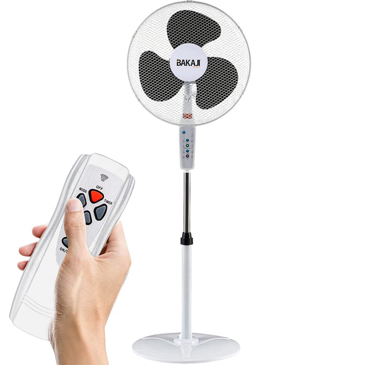 BAKAJI Standventilator mit Fernbedienung, Leistung 50 W, 3 Geschwindigkeiten, 40 cm, Höhe und Neigun