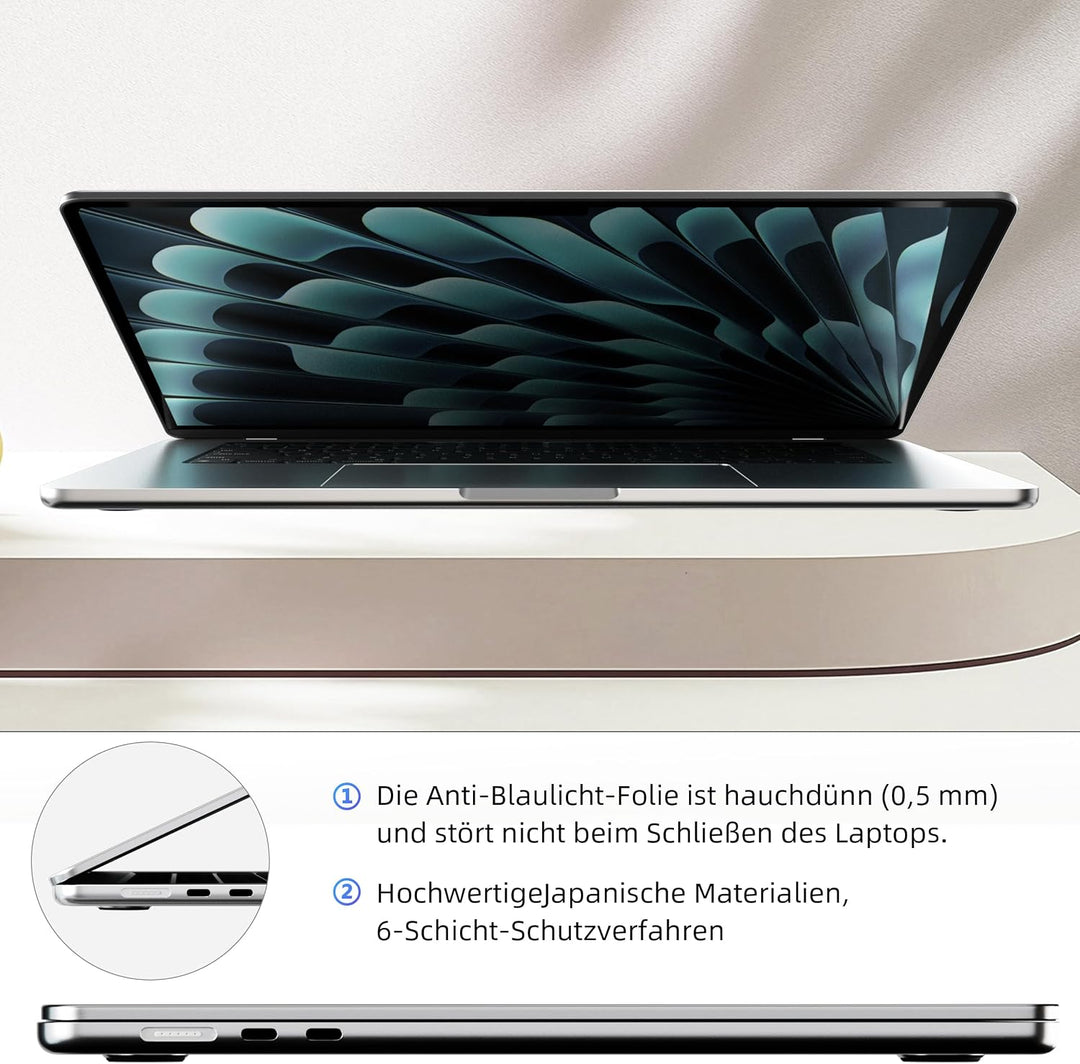 2 Stück Blaulichtfilter Displayschutzfolie für MacBook Air 13.6/13 Zoll(2022-2025, M2,M3,M4), Blends