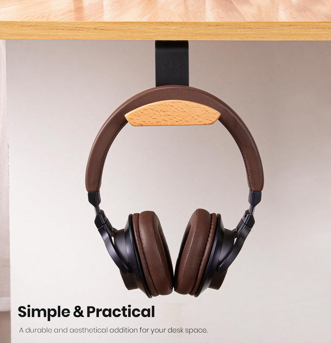 GGF Headset Halterung mit 6cm Breiter Kopfstütze aus Buche,Kopfhörer Ständer mit 3M Klebeband und Sc